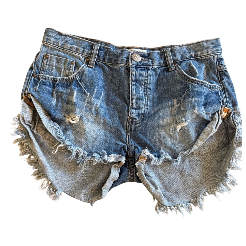 One Teaspoon $118 Sz 29 Bandits Relaxed Long Rise Twisted Cuff Denim Shorts